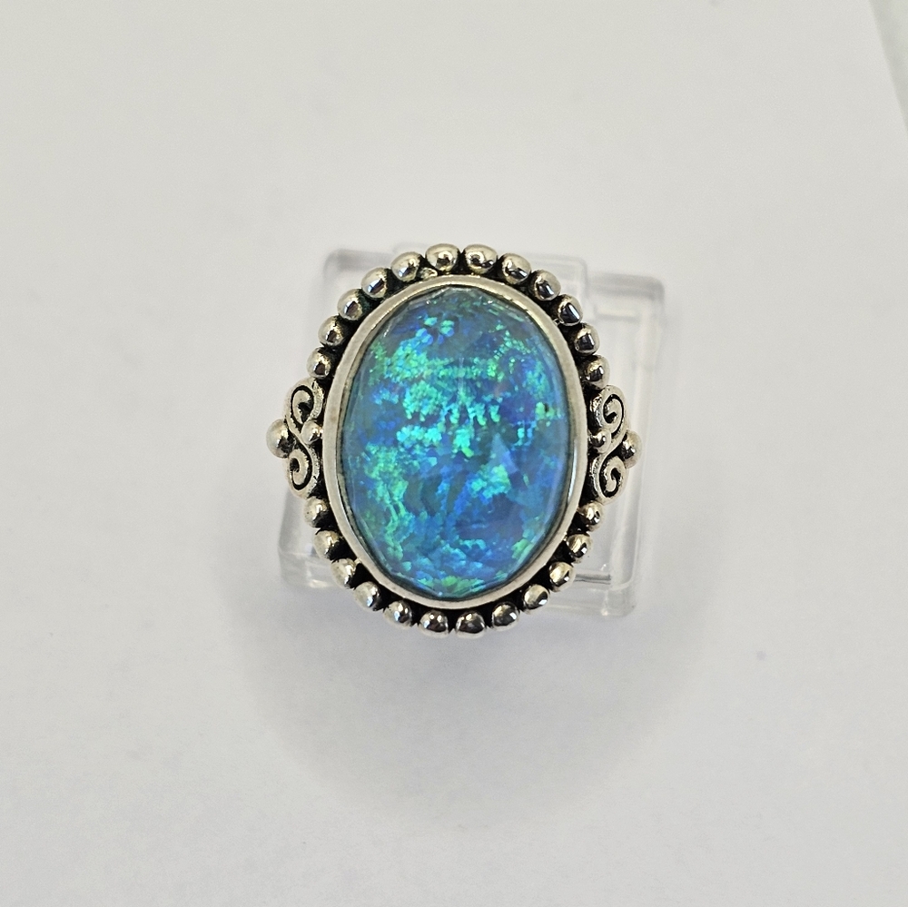 Genuine Sajen Australian Opal Doublet Ring in Sterling Silver Size 7! NWOT - Picture 3 of 10